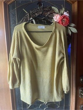 Lightweight Mustard Waffle-Knit Cowl Sweater